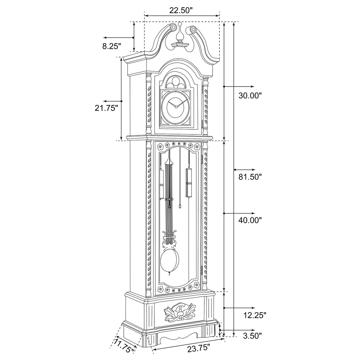 Cedric Grandfather Clock With Chime Golden Brown