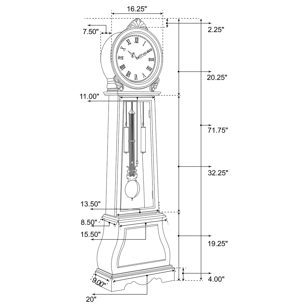 Narcissa Grandfather Clock With Chime Brown Red