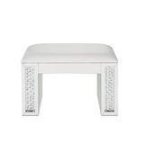 Nysa Ivory Synthetic Leather , Mirrored & Faux Crystals Vanity Stool