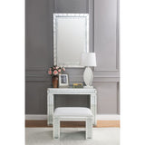 Nysa Ivory Synthetic Leather , Mirrored & Faux Crystals Vanity Stool