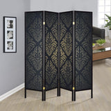 Haidera 4-Panel Damask Pattern Folding Screen Black