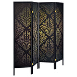 Haidera 4-Panel Damask Pattern Folding Screen Black