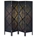 Haidera 4-Panel Damask Pattern Folding Screen Black