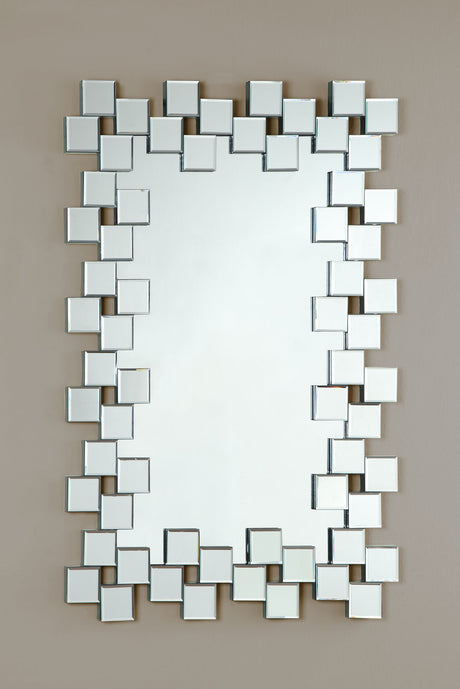 Pamela Frameless Wall Mirror With Staggered Tiles Silver