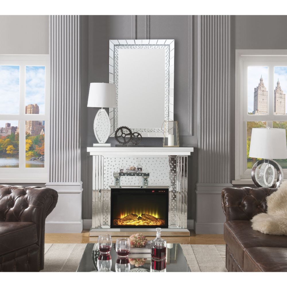 Nysa Mirrored & Faux Crystals Fireplace