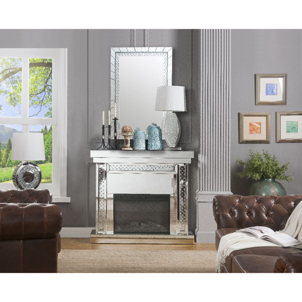 Nysa Mirrored & Faux Crystals Fireplace