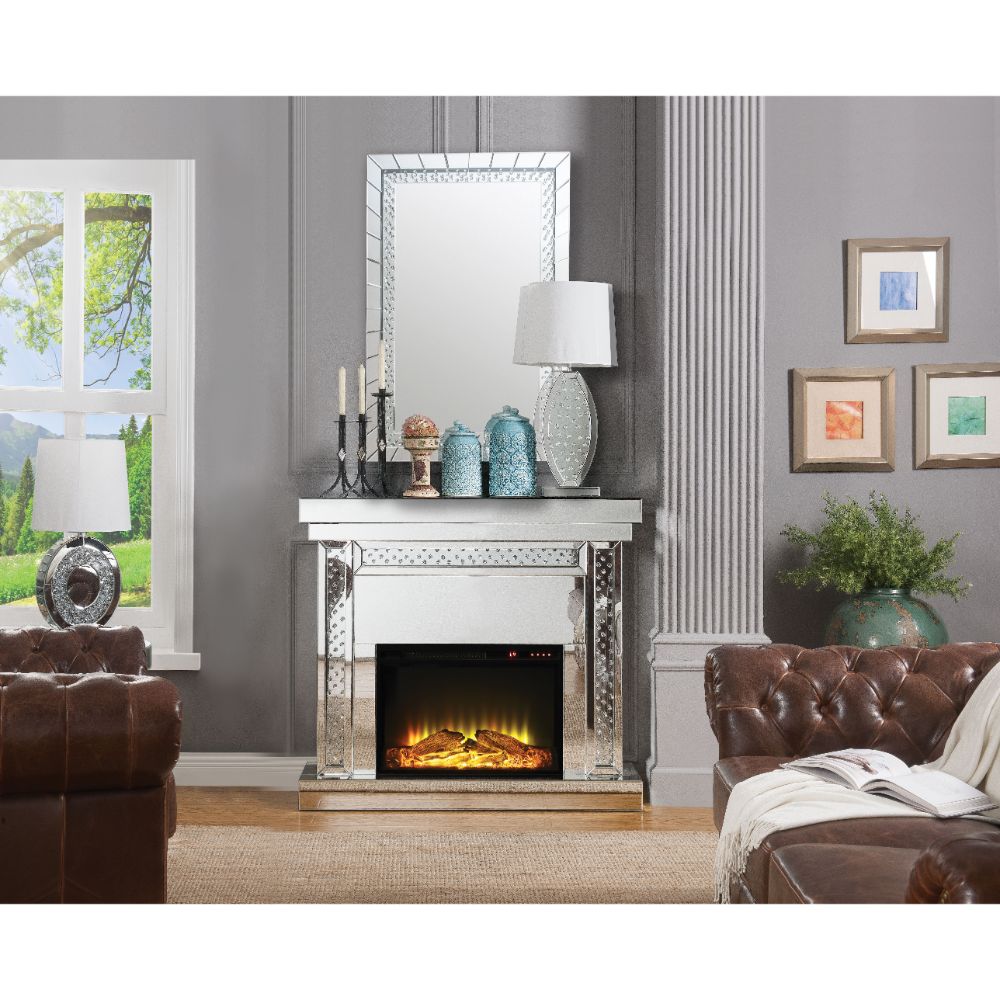 Nysa Mirrored & Faux Crystals Fireplace