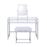 Carenze White Faux Fur & Chrome Finish Ii Vanity Desk