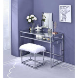 Carenze White Faux Fur & Chrome Finish Ii Vanity Desk