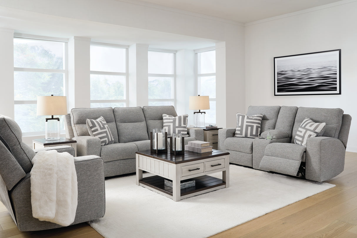 Biscoe Pewter Power Reclining Sofa, Loveseat And Recliner