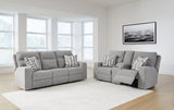 Biscoe Pewter Power Reclining Sofa, Loveseat And Recliner