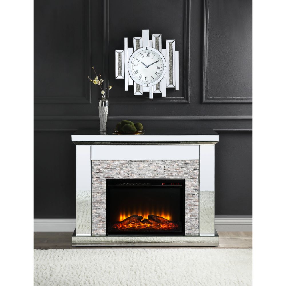 Laksha Mirrored & Stone Fireplace