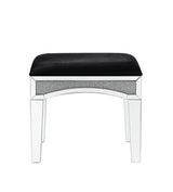 Noralie Black Fabric, Mirrored & Faux Diamonds Vanity Stool