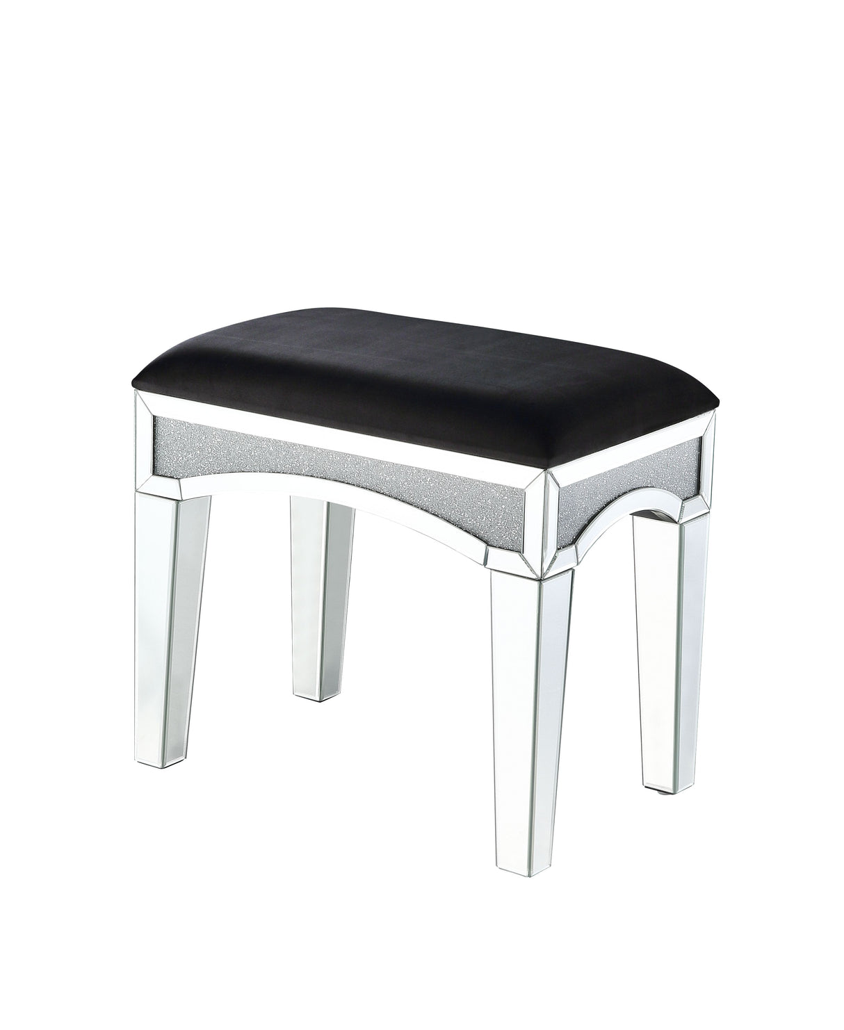 Noralie Black Fabric, Mirrored & Faux Diamonds Vanity Stool