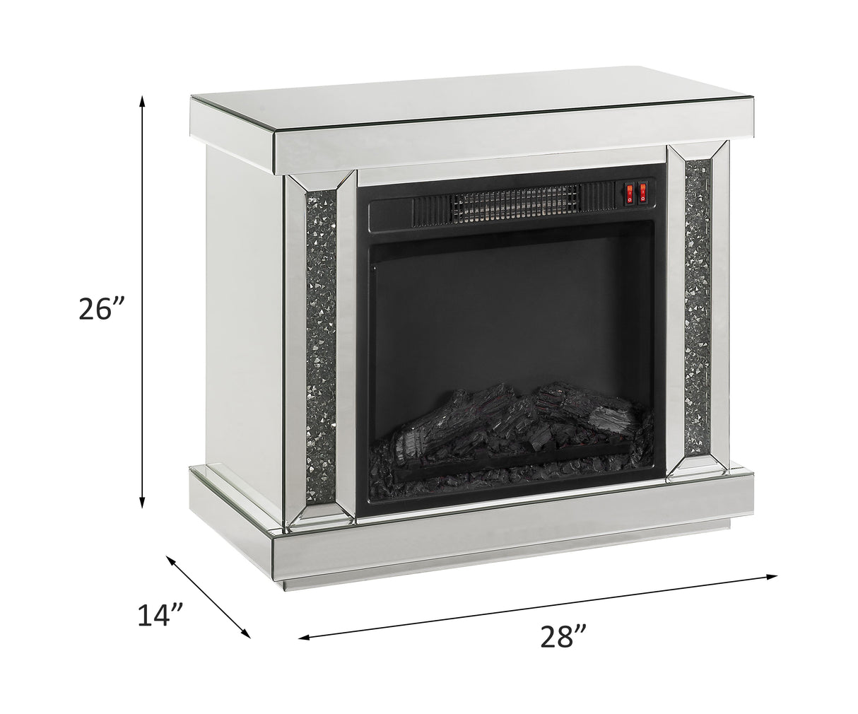 Noralie Led, Mirrored & Faux Diamonds Fireplace