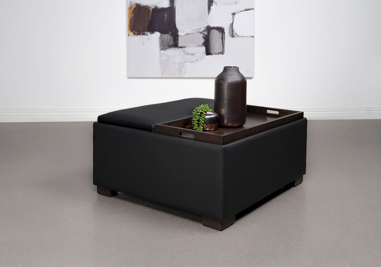 Paris Upholstered Storage Ottoman with Trays Black