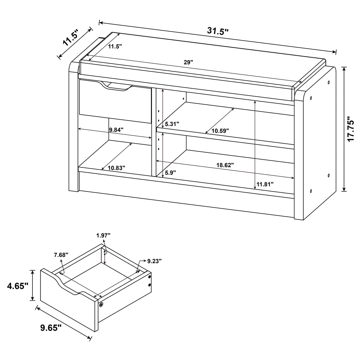 Arrington Black Storage Bench