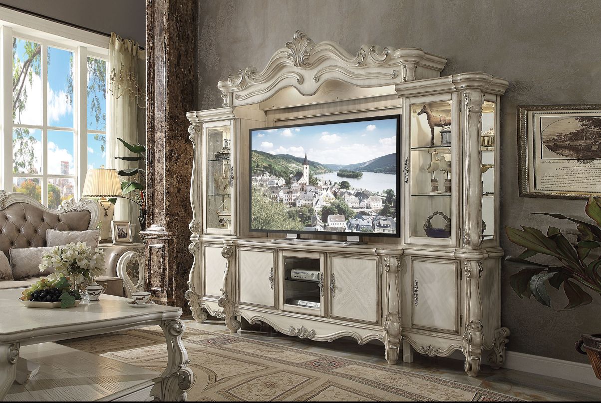 Versailles Bone White Finish Entertainment Center