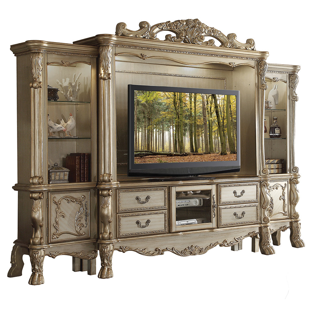 Dresden Gold Patina & Bone Finish Entertainment Center