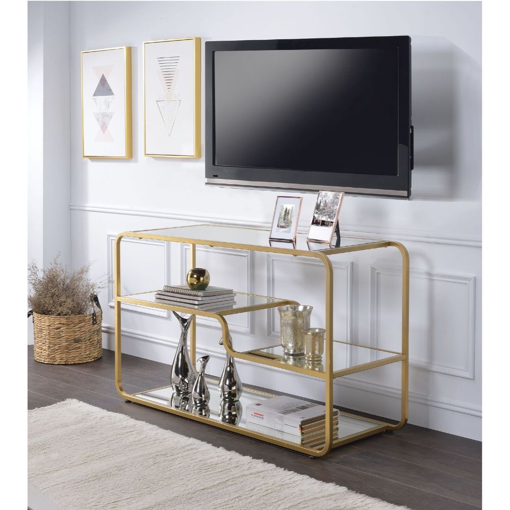 Astrid Mirroed & Gold Finish Tv Stand