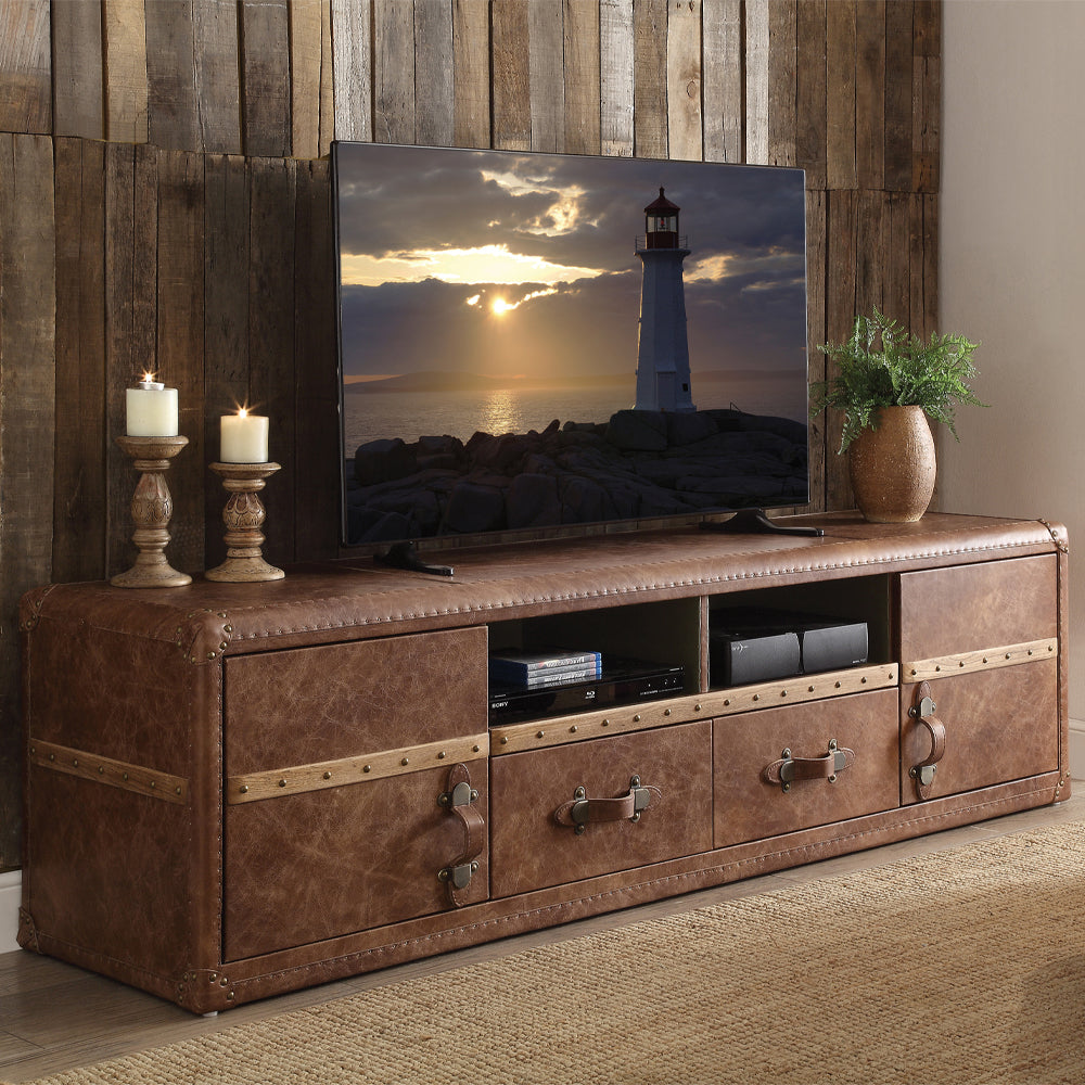 Aberdeen Retro Brown Top Grain Leather Tv Stand