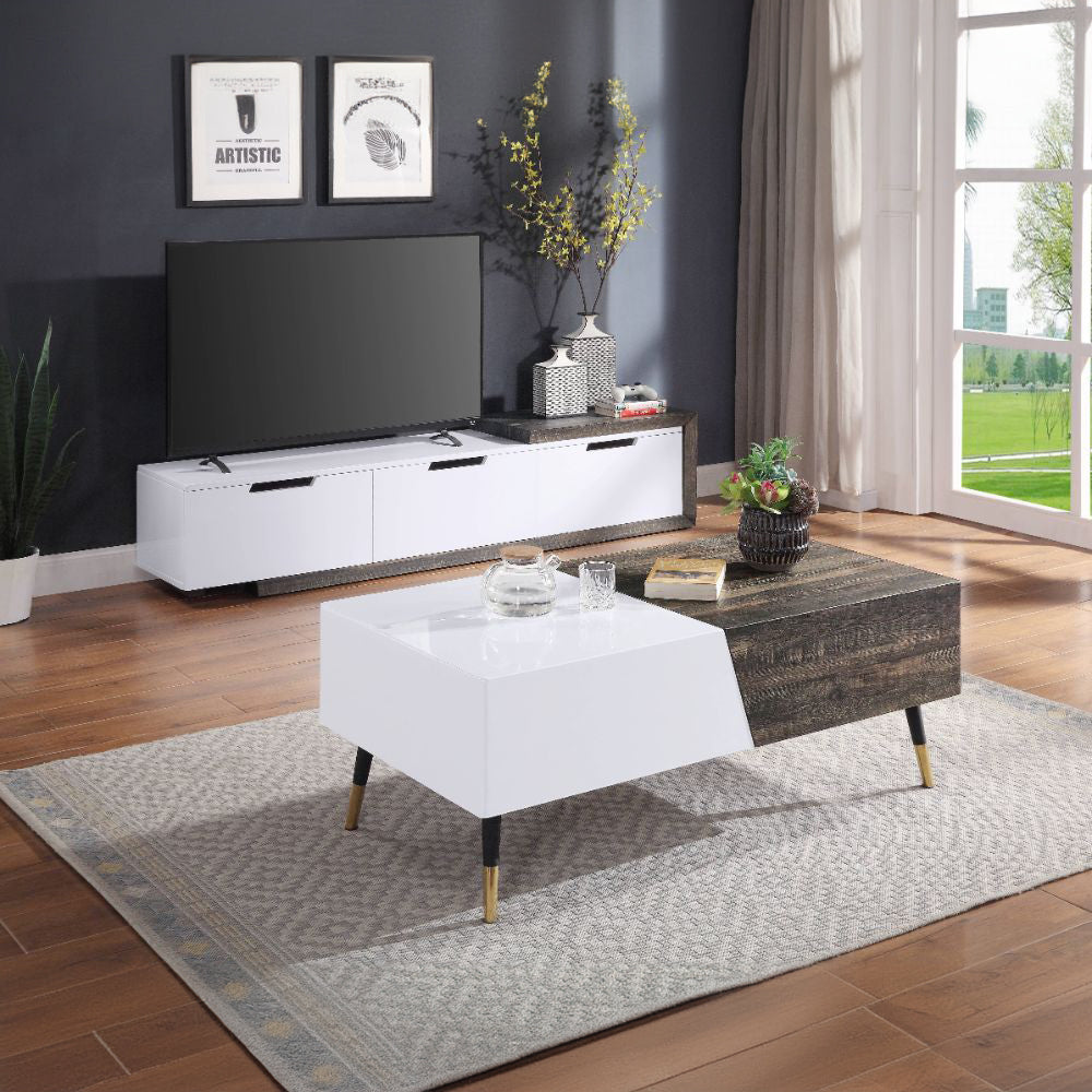 Orion White High Gloss & Rustic Oak Finish Tv Stand