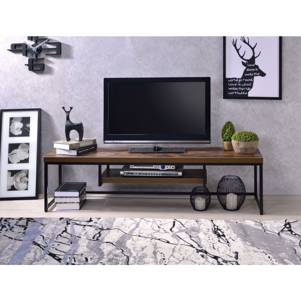 Bob Weathered Oak & Black Metal Finish Tv Stand