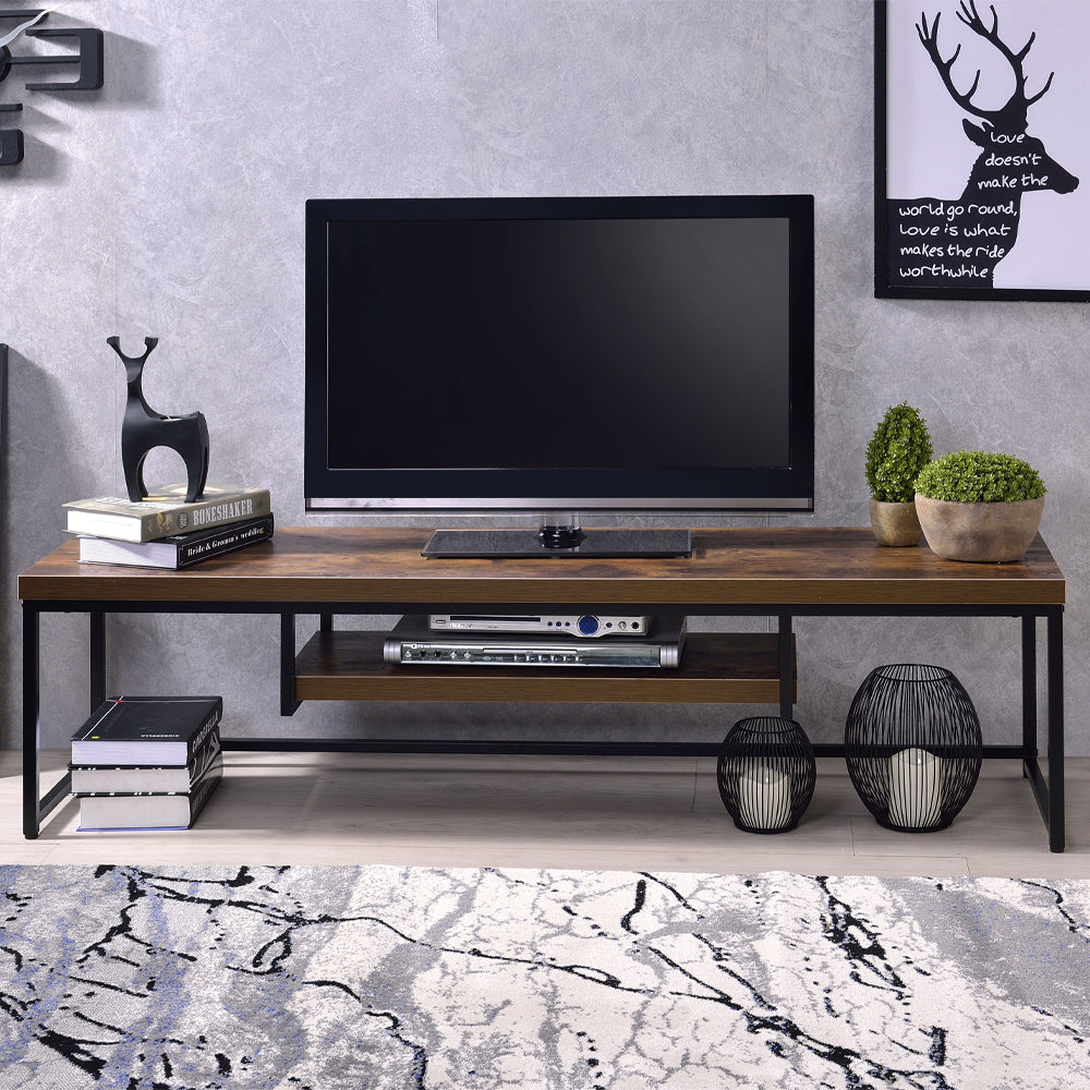 Bob Weathered Oak & Black Metal Finish Tv Stand