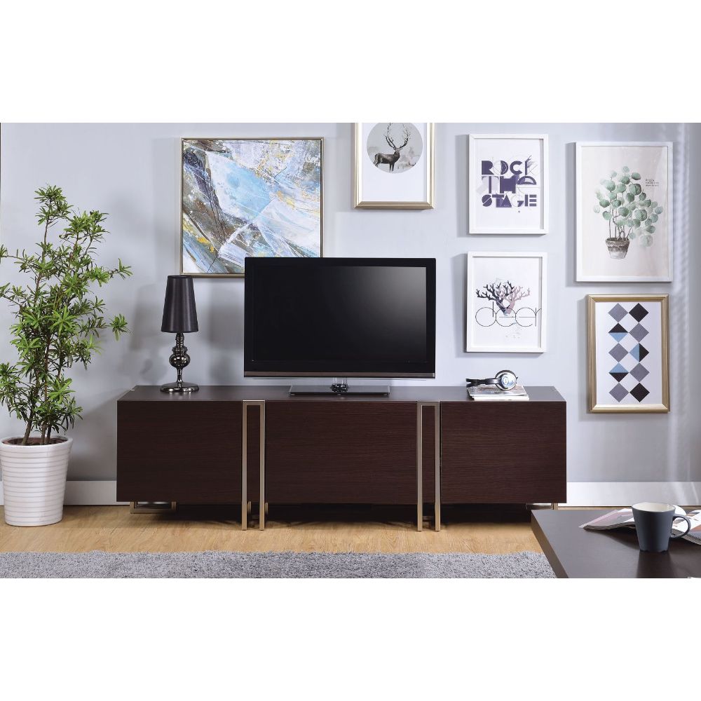 Cattoes Dark Walnut & Nickel Finish Tv Stand