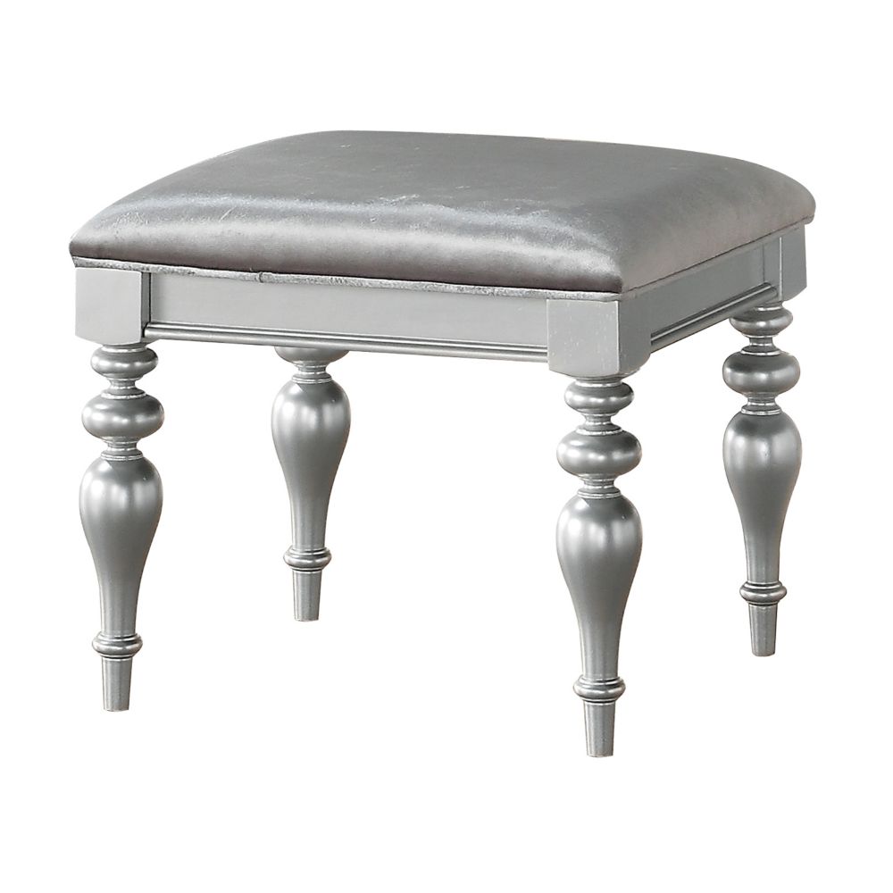 Maverick Fabric & Platinum Finish Vanity Stool