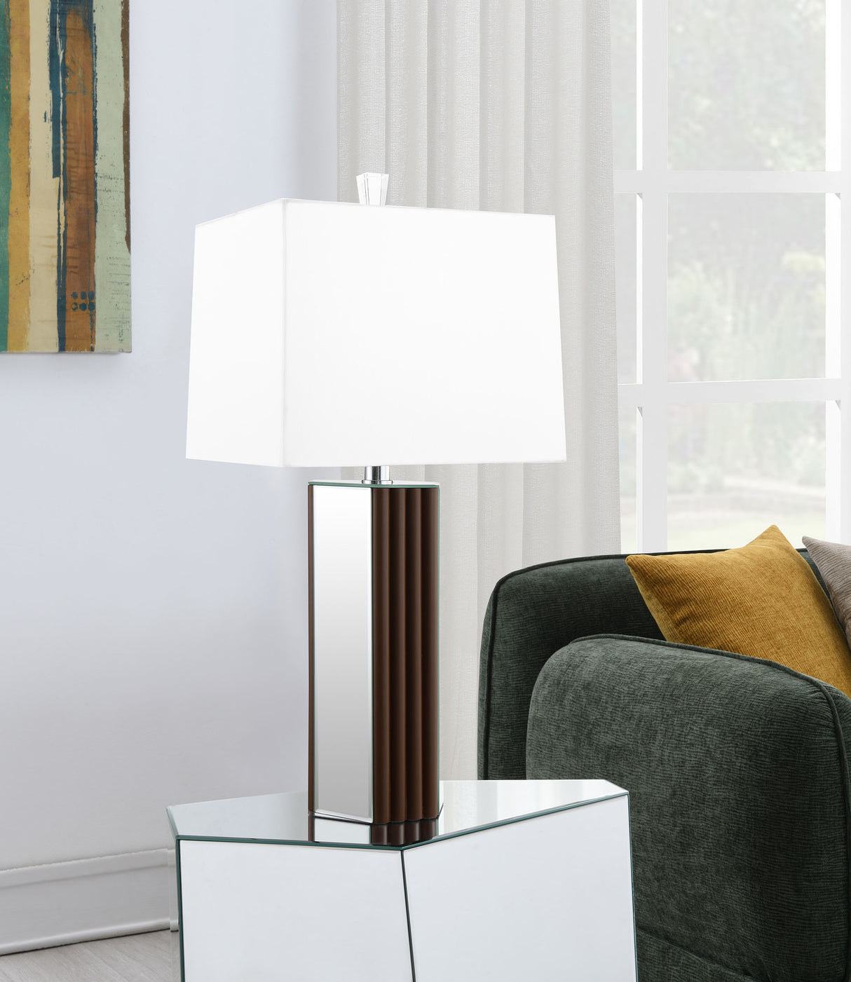 Elena Brown 30-Inch Square Tapered Mirrored Table Lamp