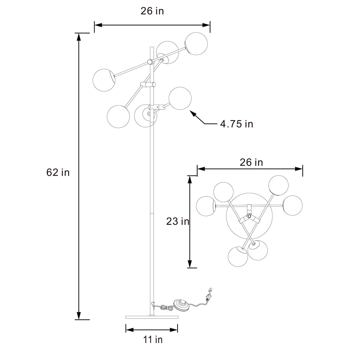 Exline 62-inch Molecular Smoked Orb Metal Floor Lamp Gold