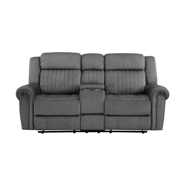 Brennen Charcoal Double Reclining Loveseat with Center Console