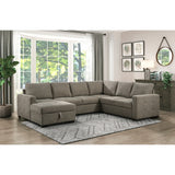 Elton Exposed Wood Feed With Brown 3-Piece Sectional Pull-Out Bed And Left Chaise Hidden Storage