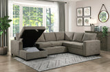 Elton Exposed Wood Feed With Brown 3-Piece Sectional Pull-Out Bed And Left Chaise Hidden Storage