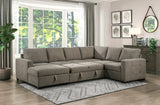 Elton Exposed Wood Feed With Brown 3-Piece Sectional Pull-Out Bed And Left Chaise Hidden Storage