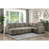 Elton Exposed Wood Feed With Brown 3-Piece Sectional Pull-Out Bed And Left Chaise Hidden Storage