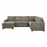 Elton Exposed Wood Feed With Brown 3-Piece Sectional Pull-Out Bed And Left Chaise Hidden Storage