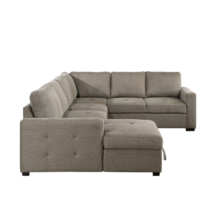 Elton Exposed Wood Feed With Brown 3-Piece Sectional Pull-Out Bed And Left Chaise Hidden Storage