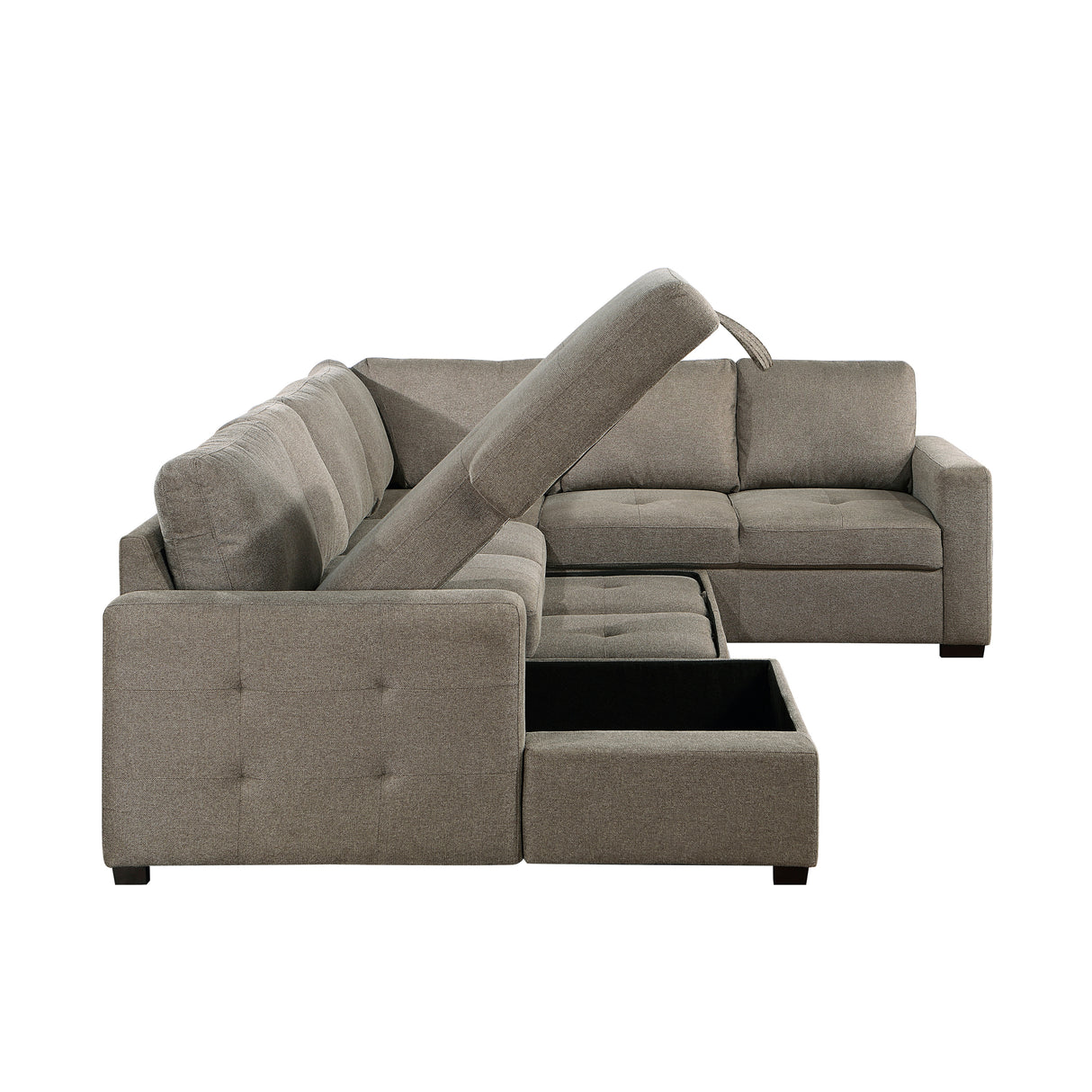 Elton Exposed Wood Feed With Brown 3-Piece Sectional Pull-Out Bed And Left Chaise Hidden Storage