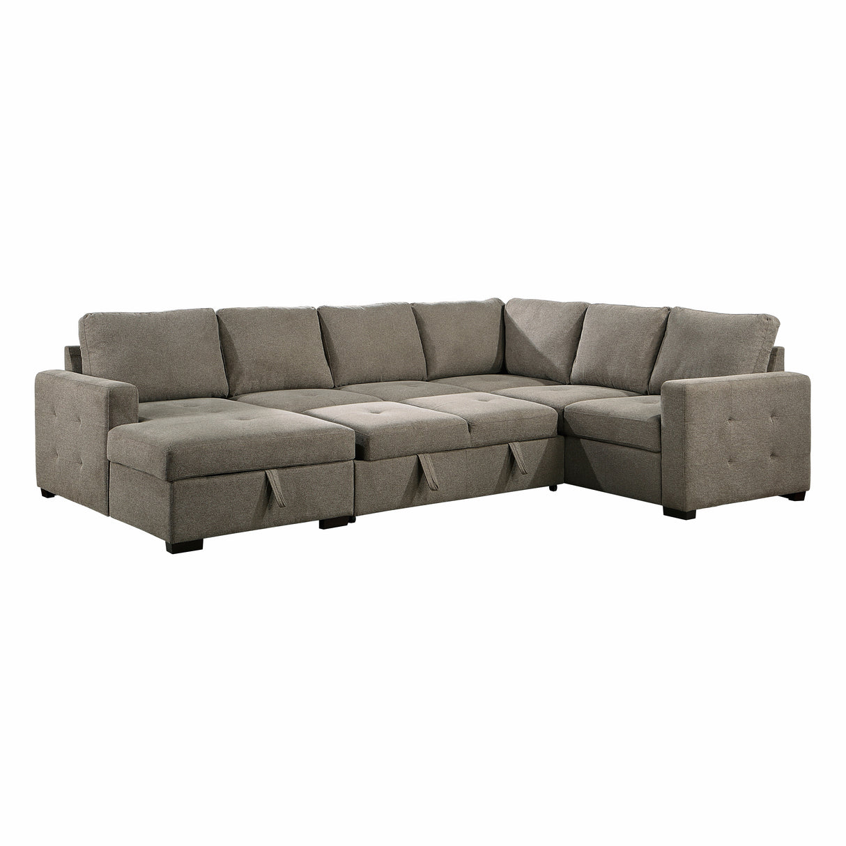 Elton Exposed Wood Feed With Brown 3-Piece Sectional Pull-Out Bed And Left Chaise Hidden Storage