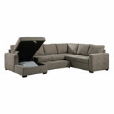 Elton Exposed Wood Feed With Brown 3-Piece Sectional Pull-Out Bed And Left Chaise Hidden Storage