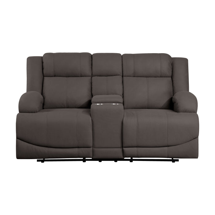 Camryn Chocolate Double Reclining Loveseat with Center Console