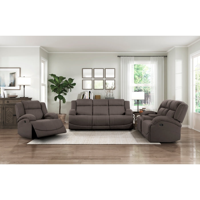 Camryn Chocolate Double Reclining Loveseat with Center Console