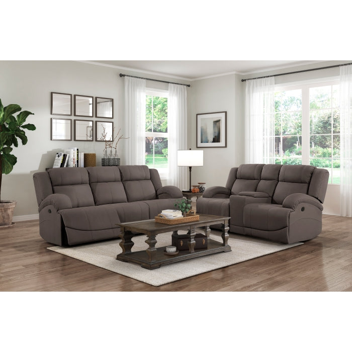 Camryn Chocolate Double Reclining Loveseat with Center Console