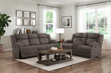 Camryn Chocolate Double Reclining Loveseat with Center Console