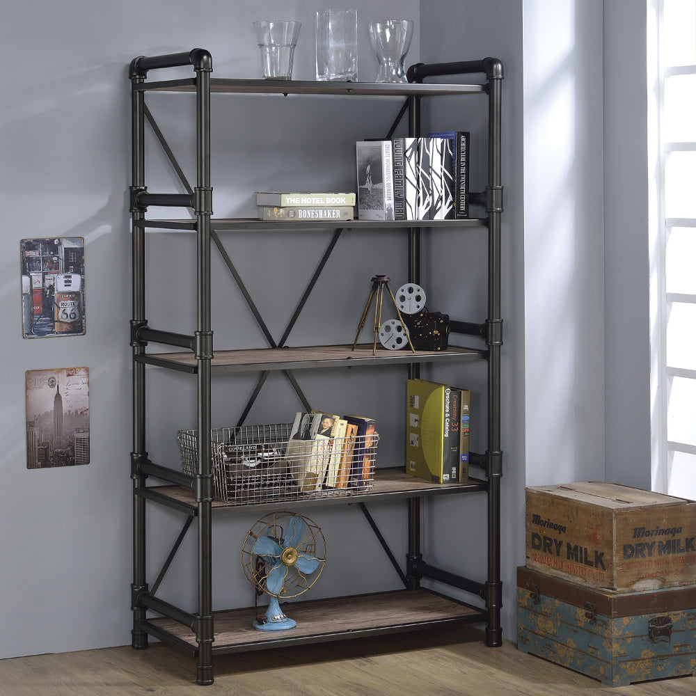 Caitlin Rustic Oak & Black Finish Bookshelf