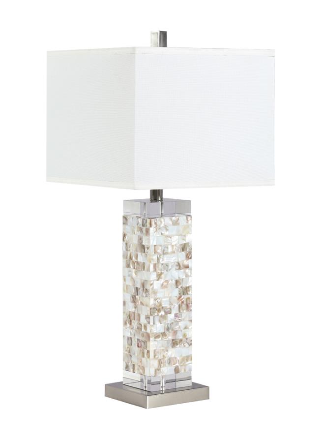 Toga Square Shade Table Lamp With Crystal Base White And Silver