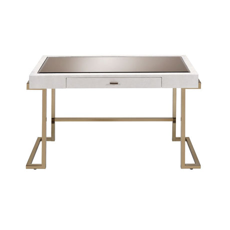 Boice White Synthetic Leather & Champagne Finish Desk