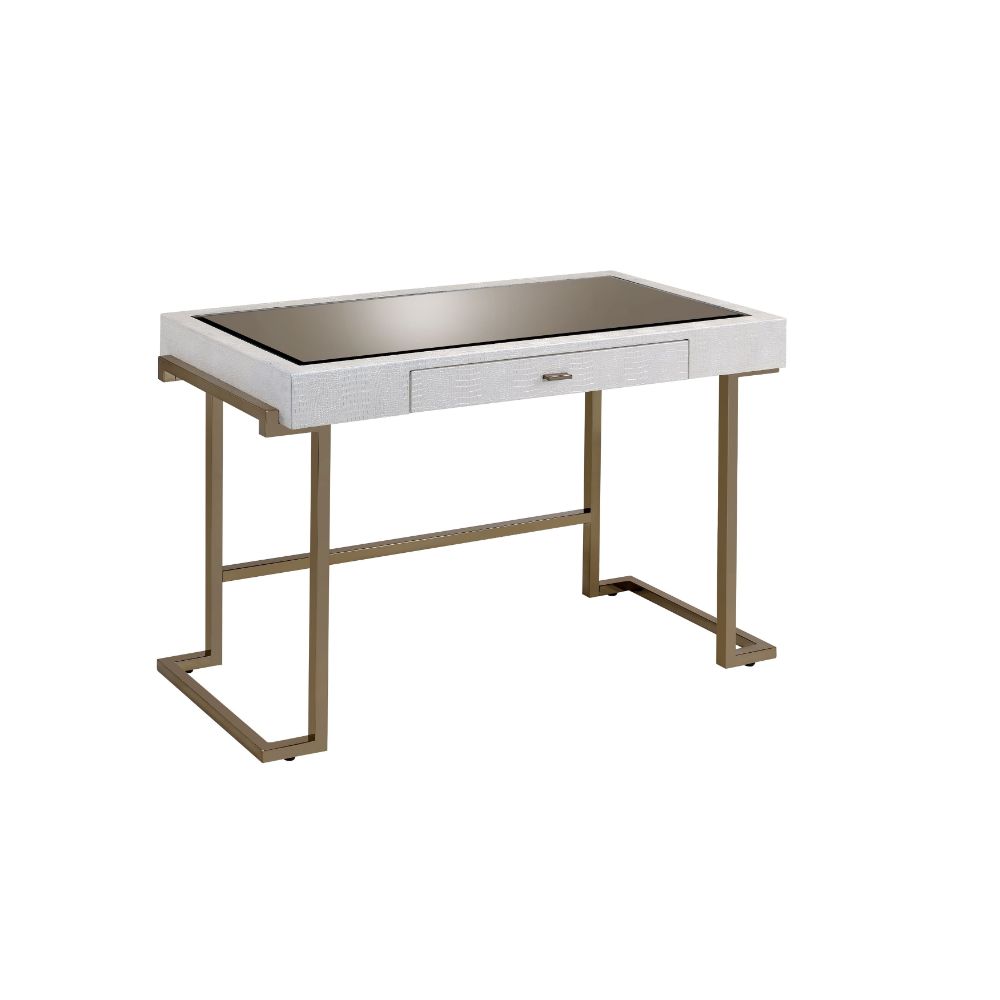 Boice White Synthetic Leather & Champagne Finish Desk